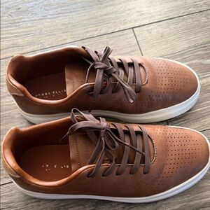 Perry Ellis Boys Cognac Brown Perforated Leather Sneakers